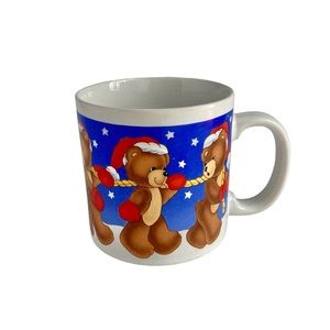 Vintage 1988 Dakin Bearry Christmas Coffee Mug Blue Made In Japan